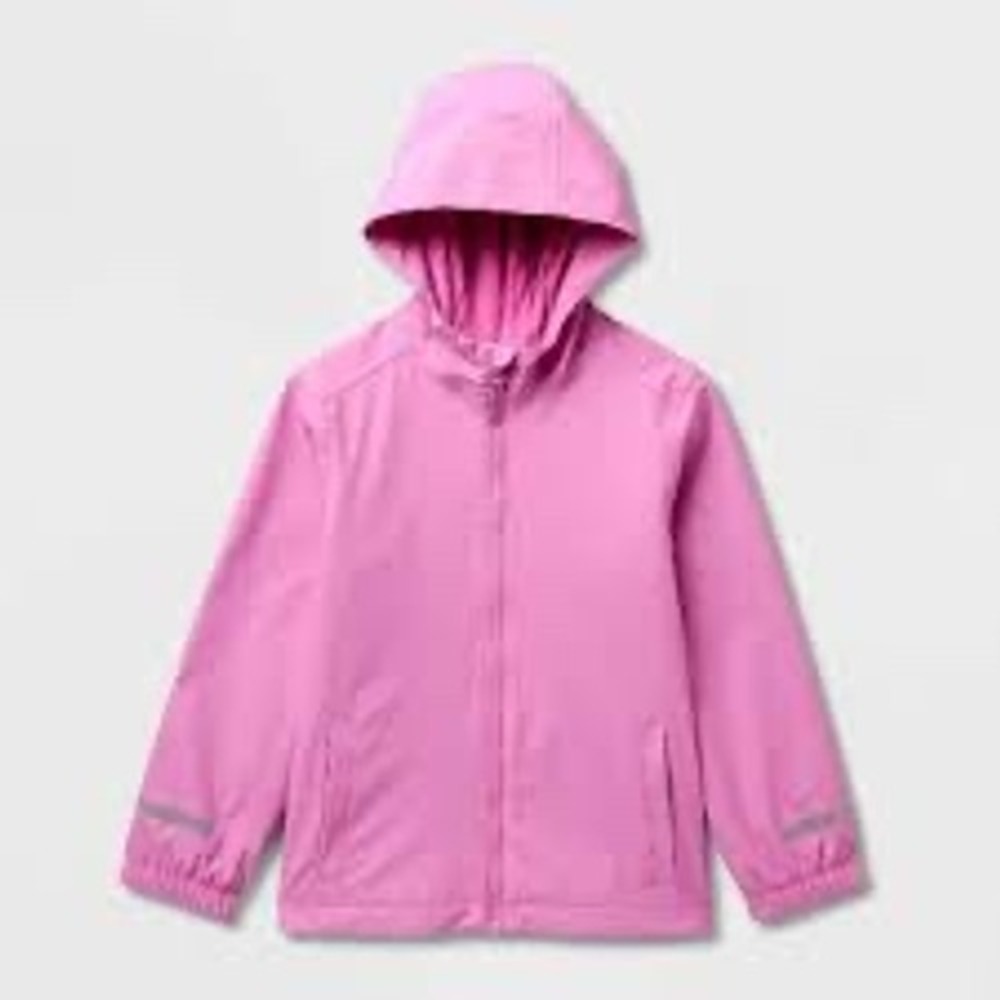 Cat & Jack Toddler Girls Pink Rain Jacket Reflective Hooded Raincoat 2T